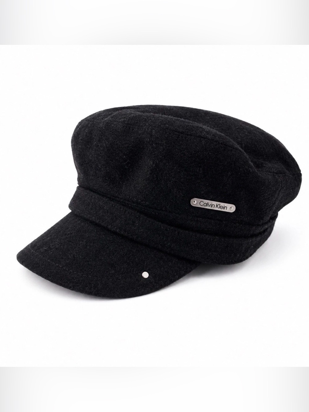 Vintage Calvin Klein Black Wool Blend Newsboy Cabbie Cap Hat One Size